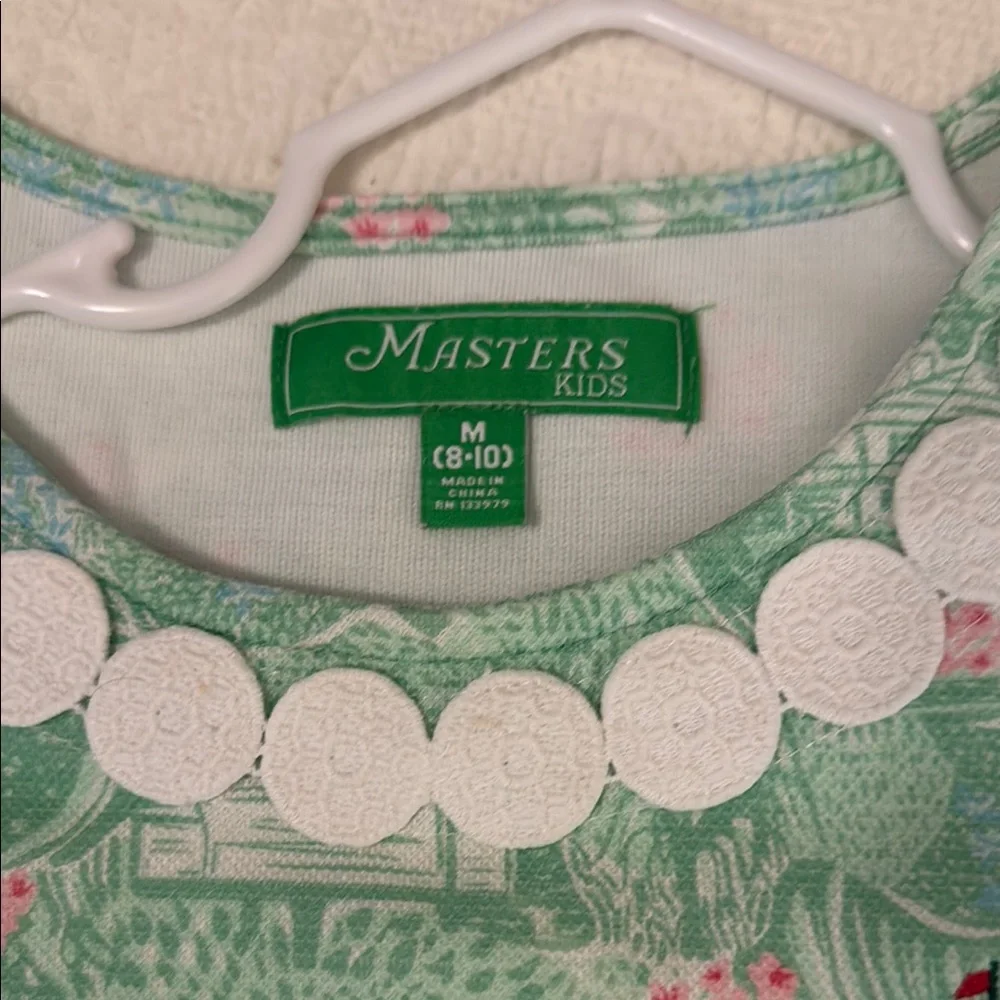 Masters Kids Collection. Green Sleeveless Dress with Pink Floral Print - Picture 2 of 4